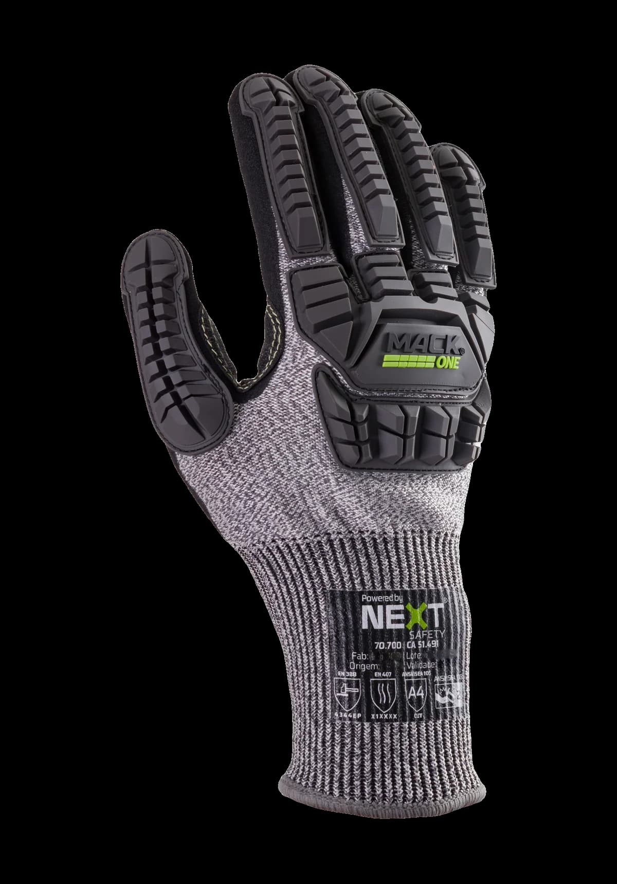 Luva de proteção da Next Safety, cinza com reforços pretos