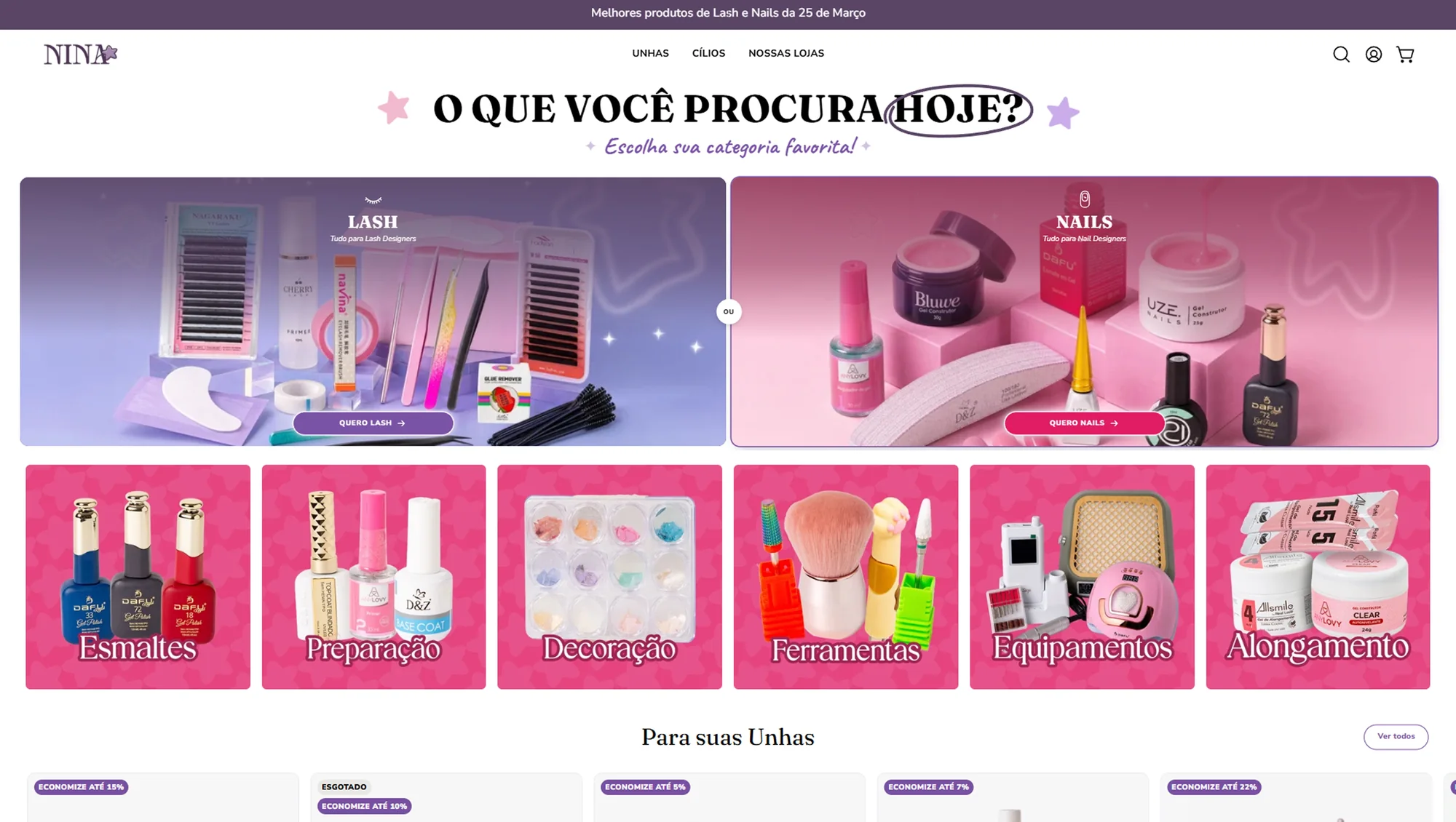 Página inicial da loja da Nina Star Beauty, depois